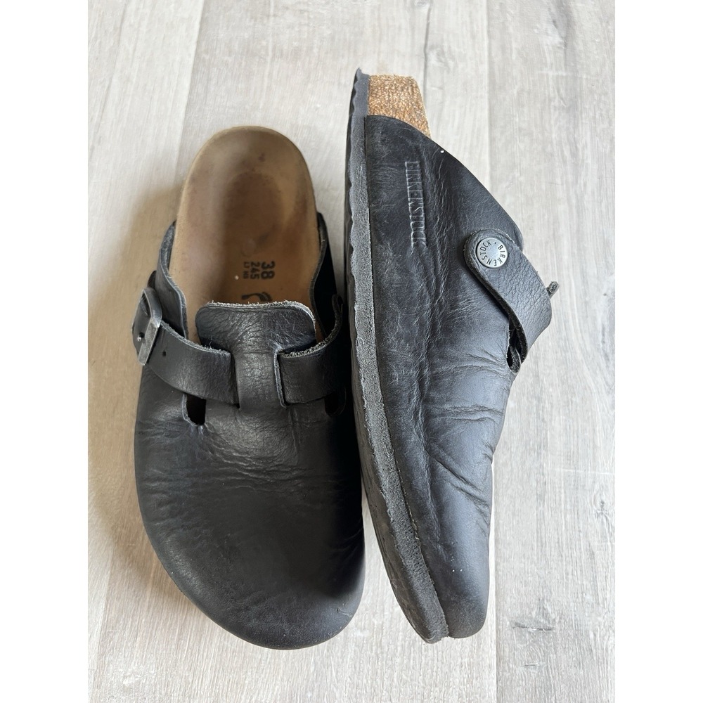 Birkenstock Boston Clog Shoes Womens 38 W7 M5 Black Leather - Picture 2 of 9